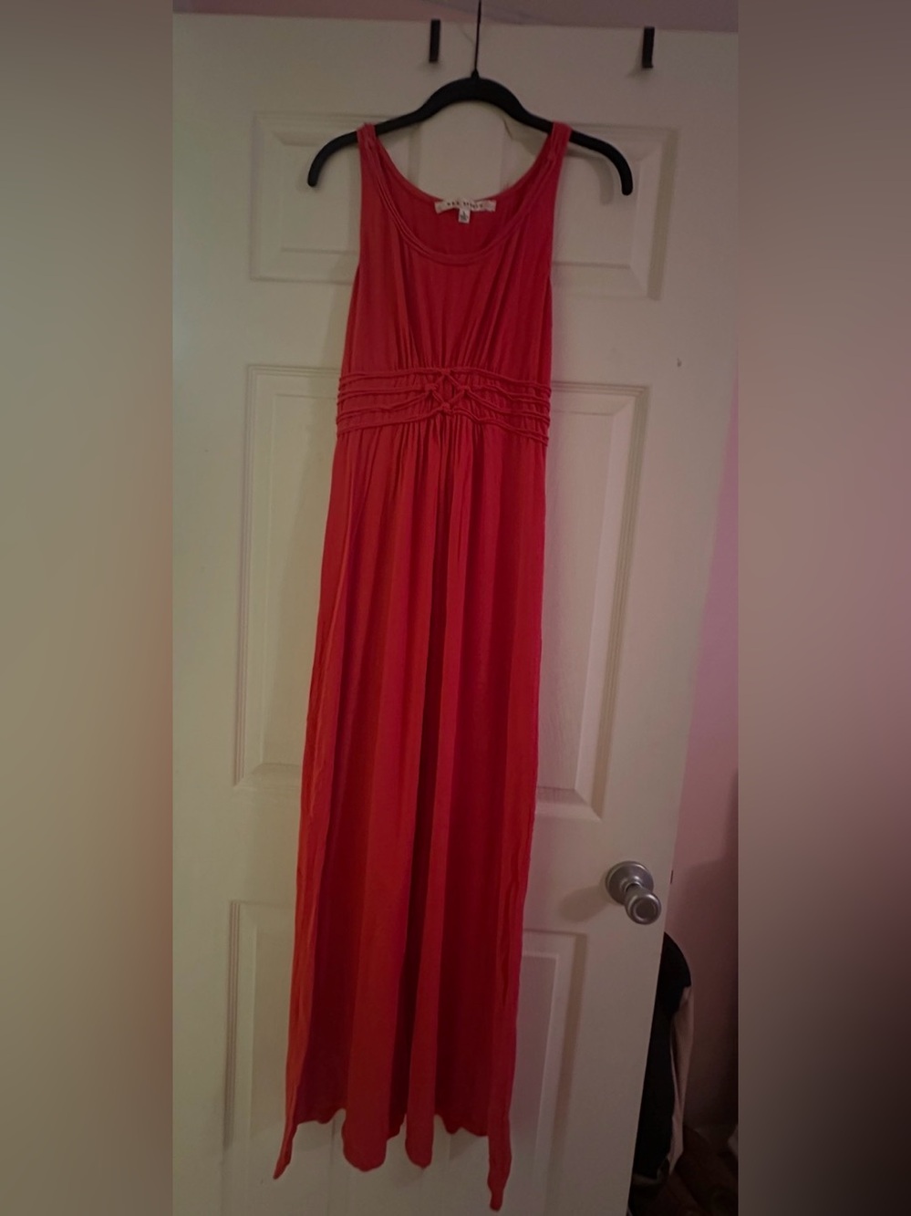 Max Studio Coral-Red Sleeveless Draped Maxi Dress